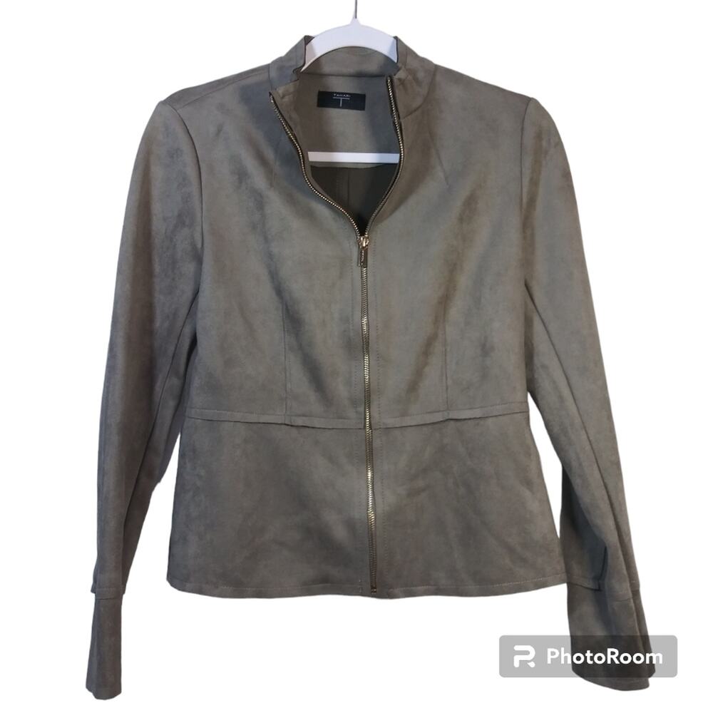 Tahari Gray Faux Leather Moto Jacket Size XS